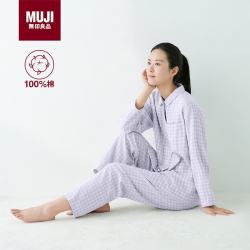 無印良品 MUJI [自营]女士无侧缝 双层纱织睡衣 纯棉家居服 薰衣草色