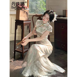 丹珠娜 旗开得胜旗袍裙女夏季2026新款国风穿搭高考送考碎花新中式连衣裙
