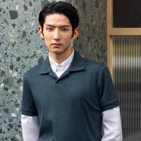 派 男士花灰华夫格海鸥领短袖POLO衫 扁青绿 M