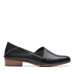 Clarks 女士 朱丽叶修边 26180072 乐福平底鞋 带有缓冲垫 Juliet Trim Black Leather 7.5 Wide