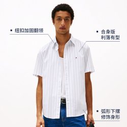 TOMMY HILFIGER 男士纯棉府绸短袖衬衫