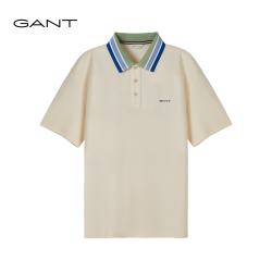 GANT 纯棉拼色条纹领POLO衫 米色 XL