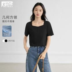 DUIBAI 方领正肩短袖T恤女