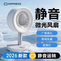 桌面风扇HIPPORIZZ河马引力13色光影办公室小型电风扇床头静音充电款超长续航