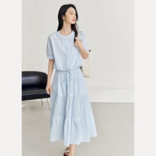 DUIBAI 2025夏装独特镂空刺绣贴袋高级感气质女式短袖圆领衬衫