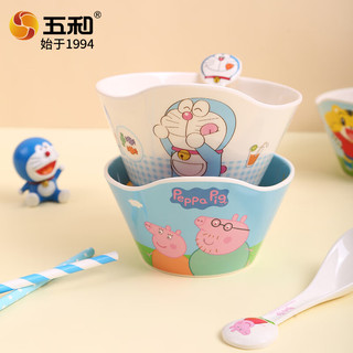 五和 儿童碗+勺 粉色KT猫图案 婴儿辅食餐具套装