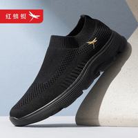 红蜻蜓 透气飞织网面 全黑色 44(270mm) 男士休闲鞋