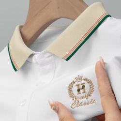 燠阳 男士POLO衫 翻领短袖 商务休闲刺绣上衣 白色 2XL