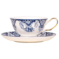 SUCCOHOMEWARE 新中式青花骨瓷咖啡杯碟套装 蓝玫瑰狂欢(一杯一碟一勺)