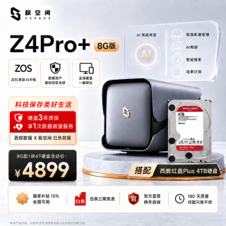 极空间 四盘位 Nas网络存储服务器+西数红盘 4TB硬盘  8GB 4TB