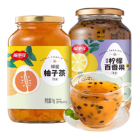 福事多 蜜炼果酱 柚子茶1000g+百香果1000g