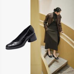 ecco 女鞋单鞋 真皮粗跟高跟鞋 222493