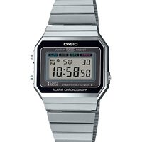 CASIO 卡西欧 男士数字石英表 不锈钢表带 方形表盘 日期星期显示 防水复古腕表