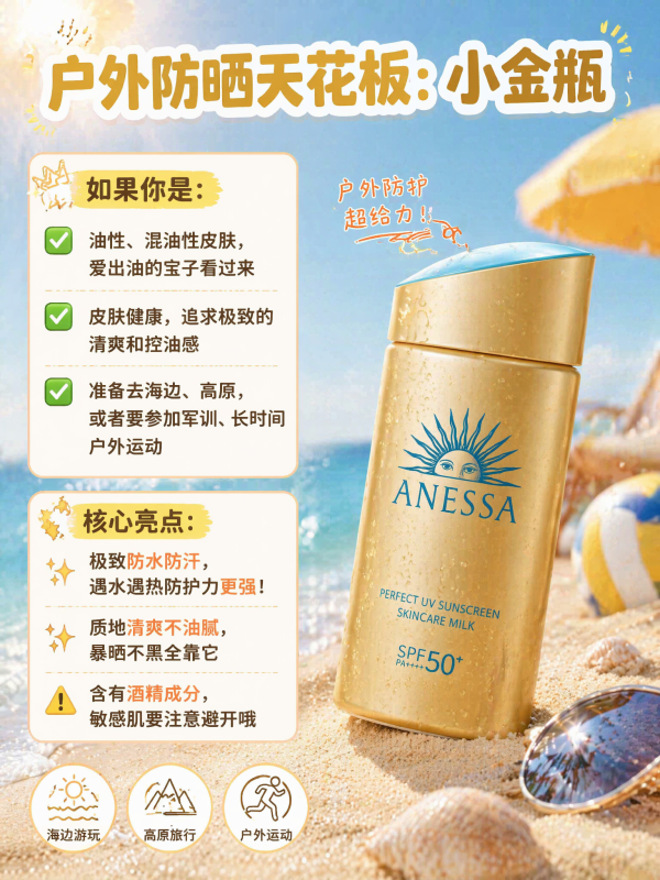 安耐晒 小金瓶/粉金瓶 防晒60mL 赠同款共56ml(12ml*4+4ml*2) SPF50+ PA++++