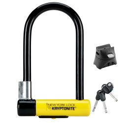 KRYPTONITE 自行车U型锁 重型防盗锁 16mm硬化钢锁梁 抗剪切防撬 10cmx20cm 带安装支架钥匙 电动车滑板车通用