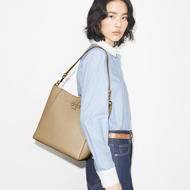 限新用户：TORY BURCH McGraw 荔枝纹真皮托特水桶包 二色可选