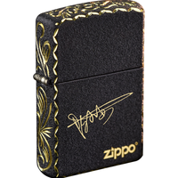 ZIPPO 精雕黑裂漆防风打火机 标志签名 礼盒套装