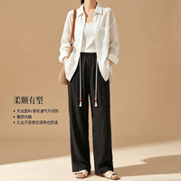 Artsdon/阿仕顿 女士宽松松紧腰莱赛尔亚麻阔腿裤
