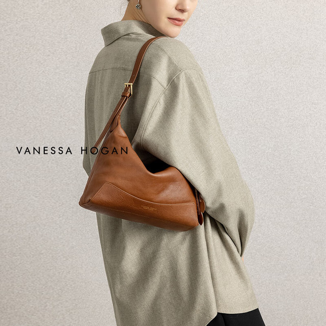 VANESSA HOGAN 植鞣牛皮 轻奢斜挎单肩包 可可红棕-中号+绿野仙踪礼盒