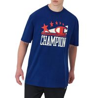 Champion 男士经典图案T恤 纯棉舒适短袖 运动休闲上衣 宝石蓝宝石 C & 星星 Large