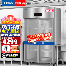 海尔 商用冰箱四门冰柜大容量不锈钢立式冷藏保鲜柜冷冻速冻柜厨房酒店后厨高身雪柜