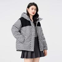 雪中飞 女士短款针织拼接连帽羽绒服