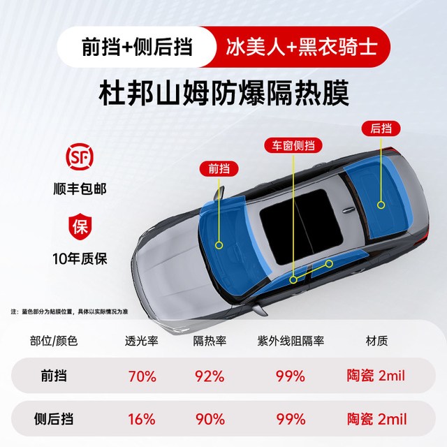 杜邦 山姆 G90磁控金属膜陶瓷膜汽车防爆隔热膜前档+后档+车窗侧挡