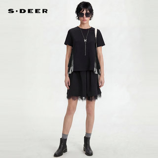 S.DEER/圣迪奥 渐变网纱拼接短袖T恤 女款