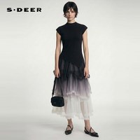 S.DEER 优雅松紧高腰抽褶渐变网纱 半身裙