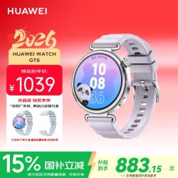 华为 WATCH GT 6 智能手表 41mm 流光紫 氟橡胶表带（北斗、GPS、血氧）