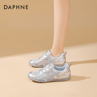 DAPHNE/达芙妮 透气德训鞋 女 银色 39 硬挺牛剖层革+网布 休闲鞋