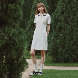 FILA 女装运动休闲连衣裙女翻领基础简约日常户外通勤编织连衣裙