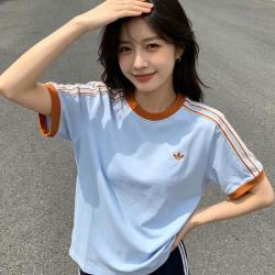 adidas 三叶草 三叶草女装上衣2026夏季新款经典三条纹运动透气休闲短袖T恤