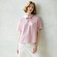 言 刺绣文艺粉色针织POLO衫女户外上衣夏