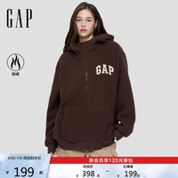 Gap 男女装秋季款 logo刺绣宽松仿羊羔绒拉链连帽卫衣 786507