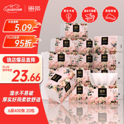 丽邦 繁花系列抽纸6层400张*20包压花倍柔整箱家用餐巾纸卫生纸面巾纸