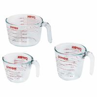 Pyrex 3件套玻璃量杯 耐热微波烤箱 1-4杯刻度 厨房烘焙