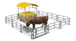 Bruder 62612 干草架带栅栏、槽、积木捆和 1 个牛肉配件农场、农业、奶牛、玩具