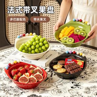 夕纪 多巴胺水果碗 红色 异形茶几沙拉盘带叉子