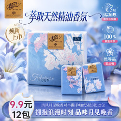 清风 手帕纸月见晚香5层加厚5张*12包 对半撕分享 便携装小包纸巾