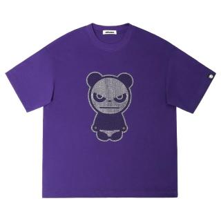 你好熊猫 烫钻工艺 紫色 XL 男士短袖T恤