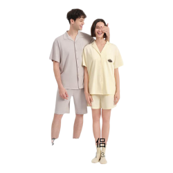 Ubras 云棉草本开襟翻领短袖短裤家居服套装 涟漪蓝色 M