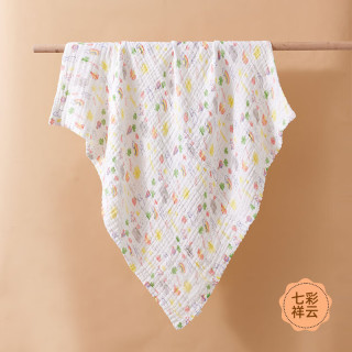 婧麒 婴儿纯棉纱布浴巾新生儿六层加厚超柔吸水初生宝宝洗澡专用 七彩祥云/六层 110*110cm
