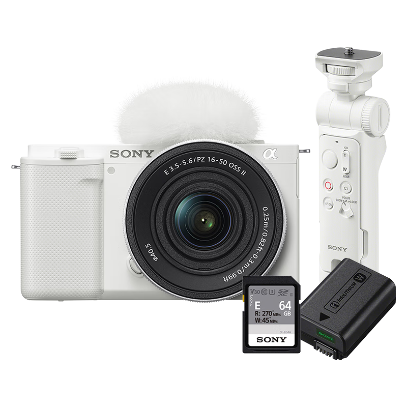索尼 ZV-E10K 白色 16-50mm镜头+手柄+卡+双电 微单相机