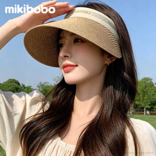 mikibobo 2026年新款发箍帽 百搭草帽 UPF50+ 防晒空顶草编卡其