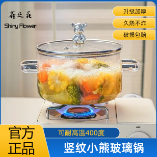 小熊玻璃汤锅家用双耳煮锅加大带盖耐高温小锅高硼硅辅食锅奶锅