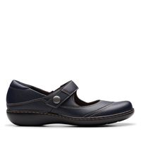 Clarks 适合成人 女性 ashland elayne 26179491 平底鞋 带缓冲垫 Ashland Elayne Navy Tumbled 7 Wide