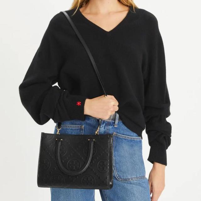TORY BURCH T MONOGRAM系列 女士提花压花斜挎手提托特包