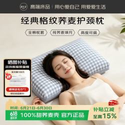 源生活荞麦枕头100%全荞麦壳 高度可调A类小号荞麦枕 蓝方格35*55cm