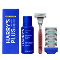 HARRY'S PLUS:男士剃须套装 - 高级手柄,5 个剃须刀刀片盒,2 盎司泡沫剃须凝胶和旅行套,高级旋转系统 - 粘土